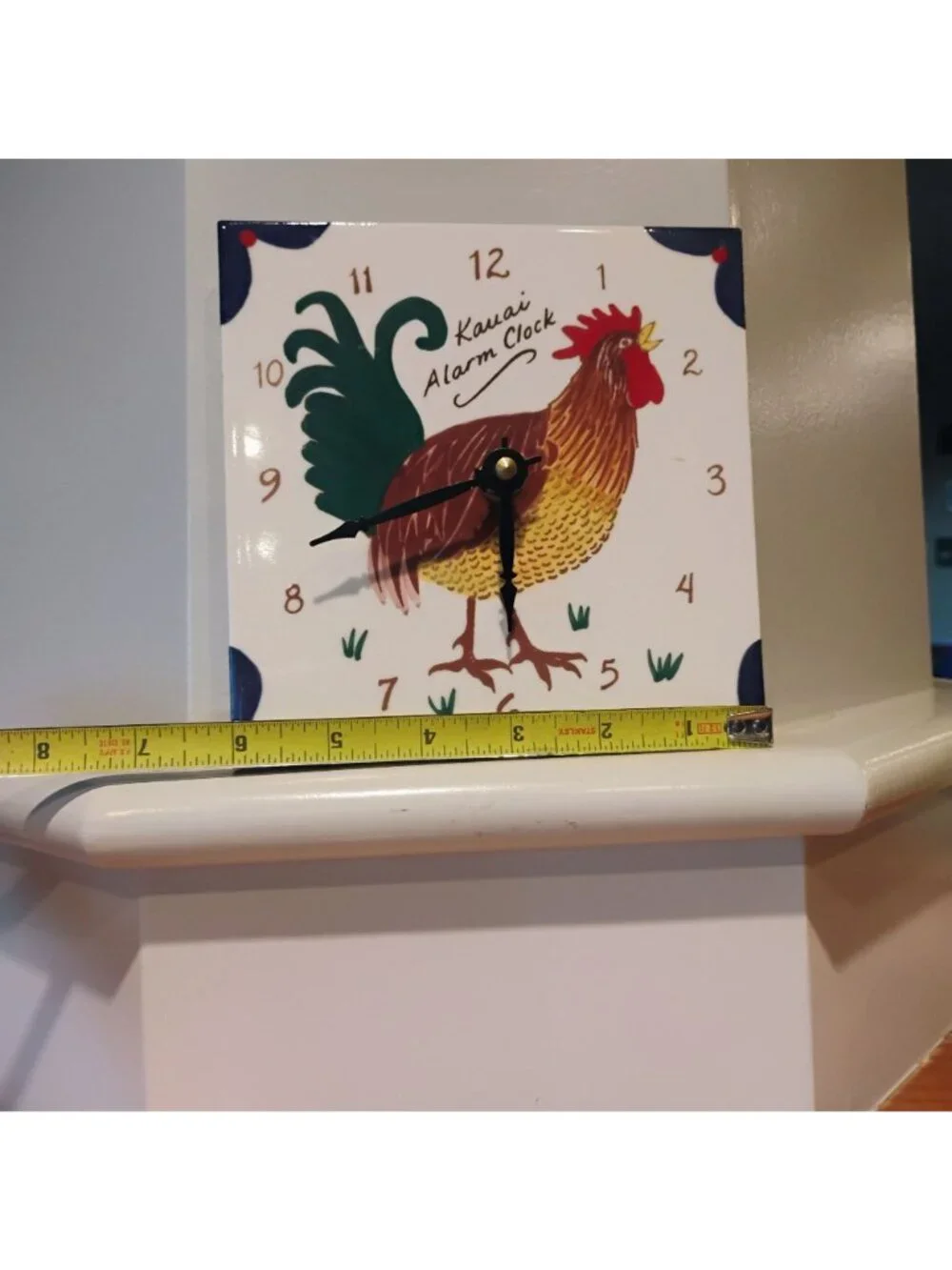 Vtg Hawaii Hand Painted Rooster Ceramic Tile Kauai Alarm Clock 6" x 6" - READ - Picture 3 of 5